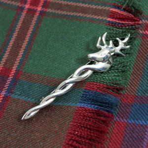 New Scottish Stag Deer Weave Celtic Kilt Scarf Pin Polished Pewter